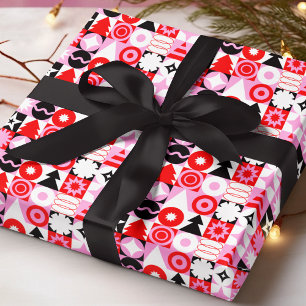 Trendy Modern Geometric Christmas Pattern Red Pink Wrapping Paper