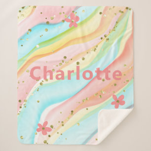 Trendy Modern Girly Glitter Floral Personalised Sherpa Blanket