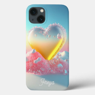 Trendy Modern Girly Love Heart Personalised Name iPhone 13 Case