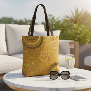 Trendy Modern Glam Chic Brown Gold Glitter Tote Bag