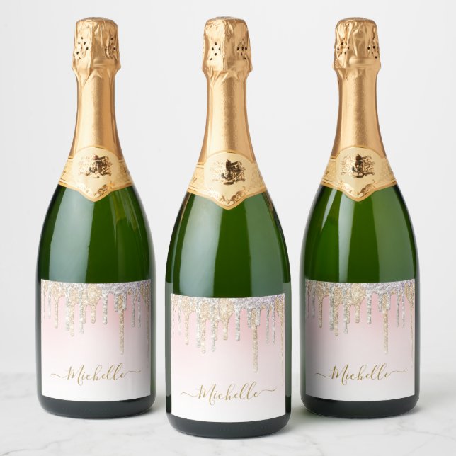 trendy modern gold and silver glitter  sparkling wine label (Bottles)
