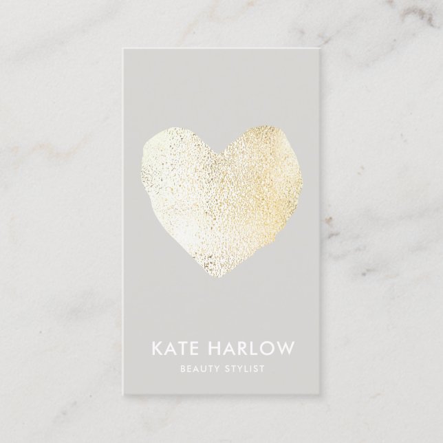 Trendy Modern Gold Heart  Beauty Salon Business Card (Front)