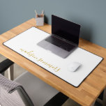 Trendy Modern Gold Script Name On White Desk Mat<br><div class="desc">Personalise this modern white desk mat with your name in a modern gold script. A perfect back to school gift for a student. Pretty flowing handwritten style script type.</div>