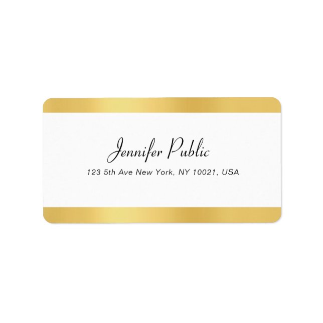 Trendy Modern Gold White Handwritten Script Simple Label (Front)