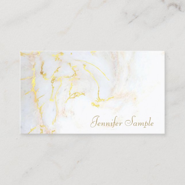 Trendy Modern Gold White Marble Elegant Template Business Card (Front)