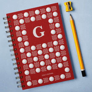 Trendy Modern Golf Ball & Tee Monogram Red  Notebook