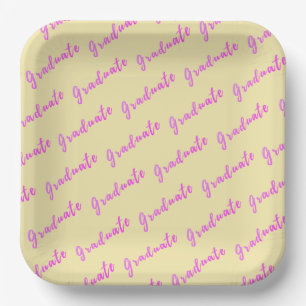 Trendy Modern Graduate Pink and Yellow Graduation Paper Plate