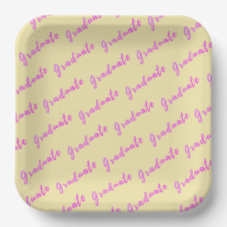 Trendy Modern Graduate Pink and Yellow Graduation Paper Plate