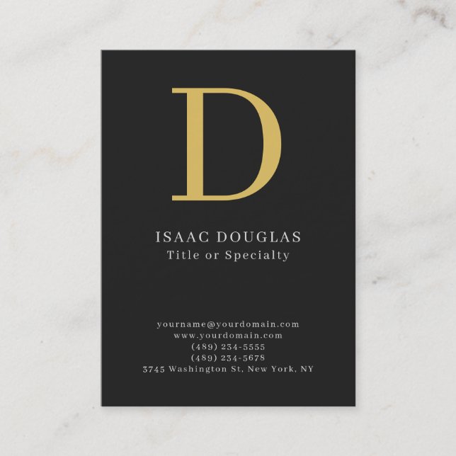 Trendy modern gray black gold bold monogram business card (Front)