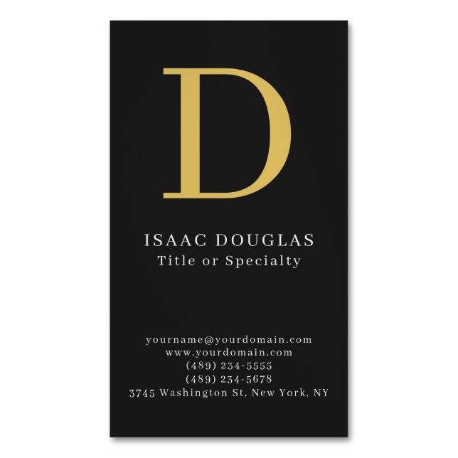 Trendy modern gray black gold bold monogram 	Magnetic business card (Front Vertical)