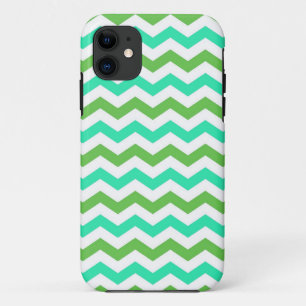 Trendy, modern, green chevron zigzag stripes iPhone 11 case