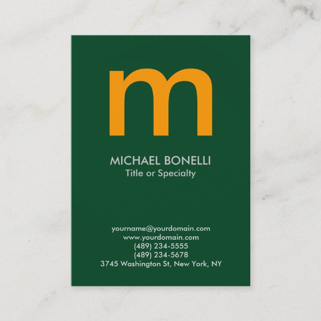 Trendy modern green yellow monogram business card (Front)