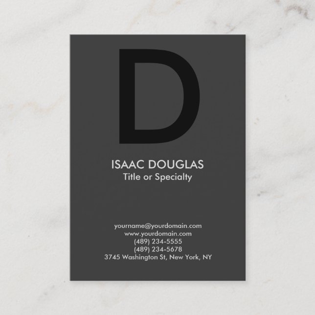 Trendy modern grey black bold monogram business card (Front)
