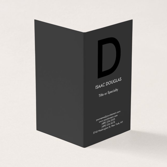 Trendy modern grey black bold monogram business card (Outside)