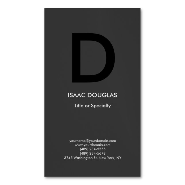 Trendy modern grey black bold monogram 	Magnetic business card (Front Vertical)