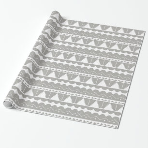 Trendy Modern Grey & White Aztec Print Wrapping Paper