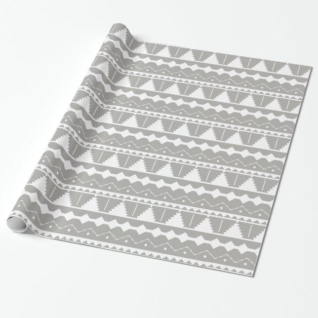 Trendy Modern Grey & White Aztec Print Wrapping Paper (Unrolled)