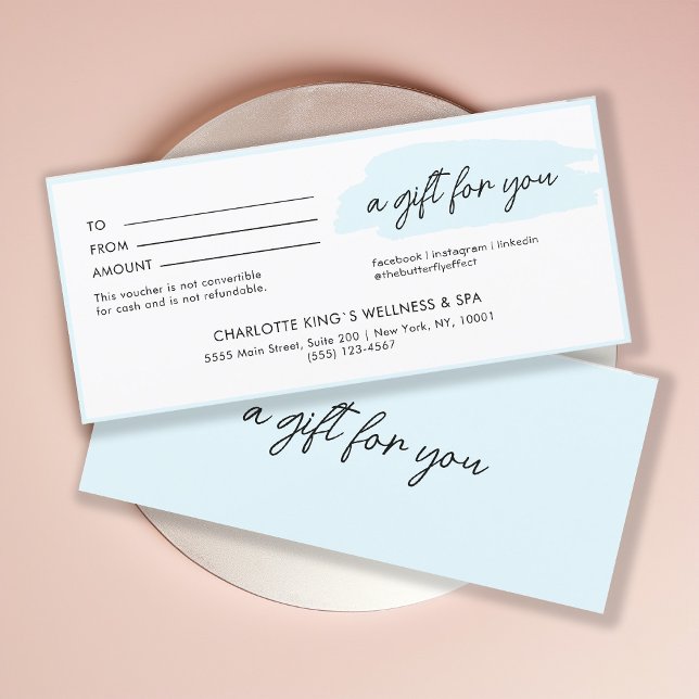 Trendy, modern, handwriting, light-blue business  (Trendy, modern, handwriting, light-blue business gift certificate.)