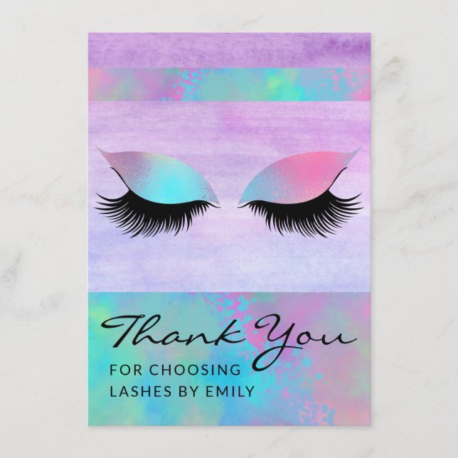 Trendy Modern Iridescent Chic Thank You Lash Care Enclosure Card (Front)