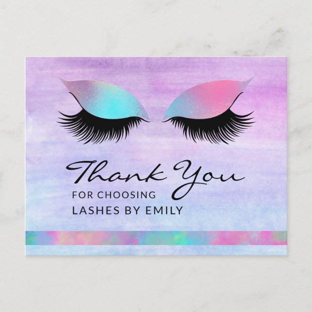 Trendy Modern Iridescent Chic Thank You Lash Care Postcard (Front)
