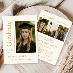 Trendy Modern Ivory Gold Photo Graduation Invitation