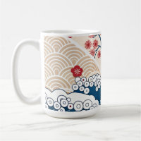 Trendy Modern Japanese Wave & Sakura Pattern