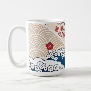Trendy Modern Japanese Wave & Sakura Pattern  Coffee Mug
