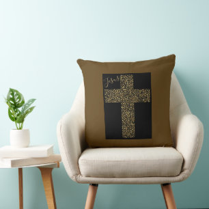 Trendy Modern Jesus Gold Cross Cushion