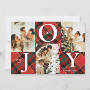Trendy Modern Joy Red and Green Photo Christmas Holiday Card
