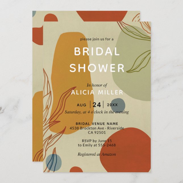 Trendy Modern Line Abstract Protea Botanical Invitation (Front/Back)