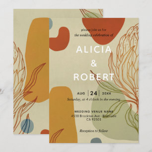Trendy Modern Line Abstract Protea Botanical Invitation