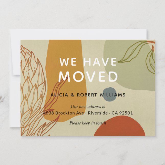 Trendy Modern Line Botanical We've Moved New Home (Front)