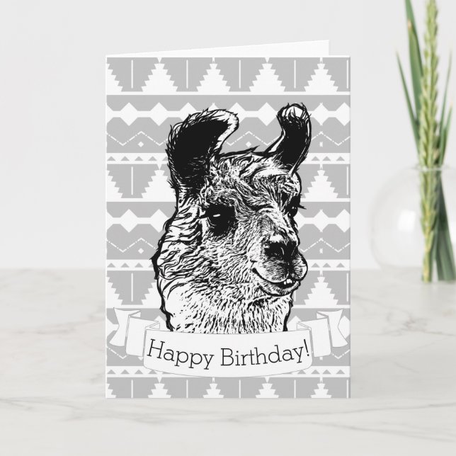 Trendy Modern Llama Happy Birthday Card (Front)