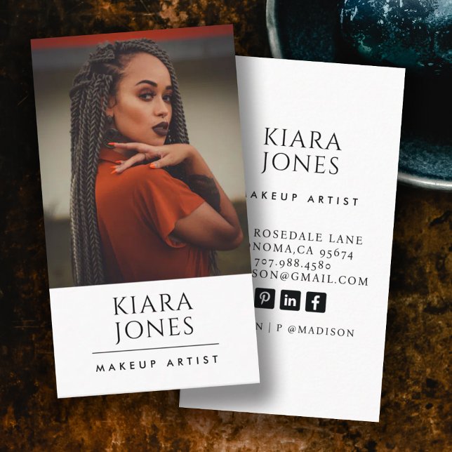 Trendy Modern Makeup Artist Photo Business  Business Card (Creator Uploaded)