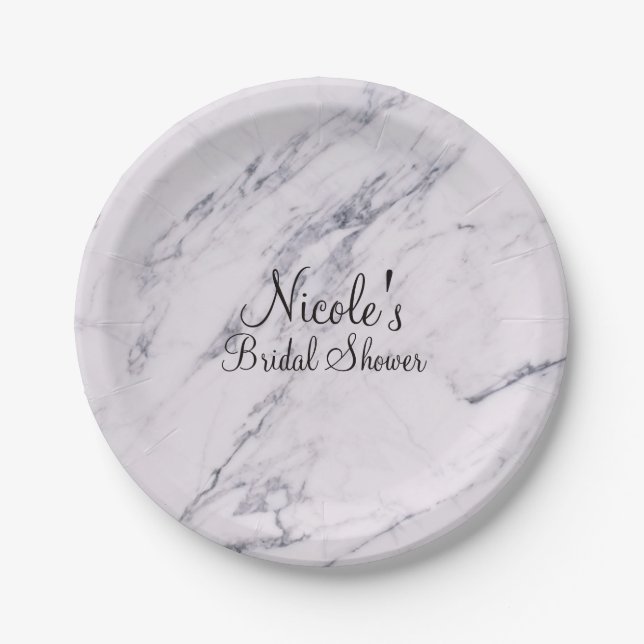 Trendy Modern Marble Elegant Wedding Party Paper Plate (Front)