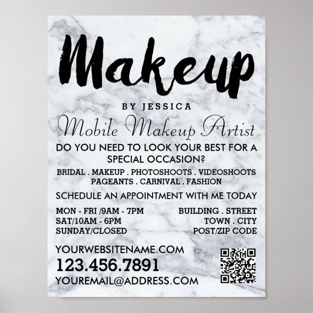 Trendy Modern Marble Makeup Artist Advertising Poster (Front)