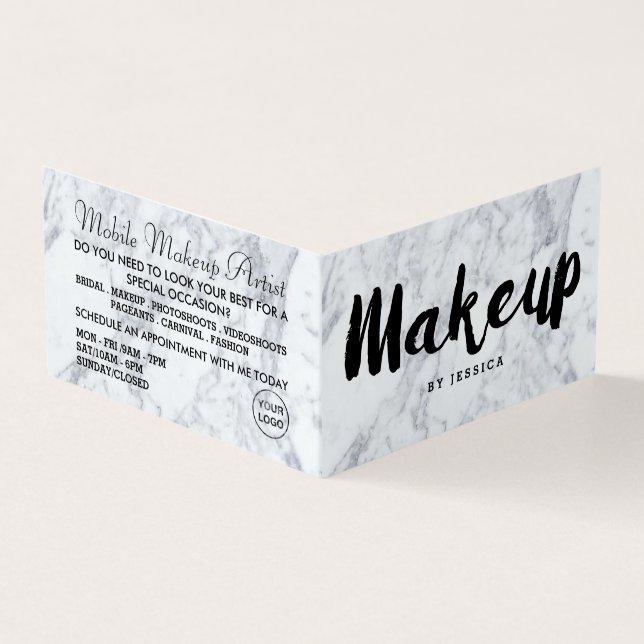 Trendy Modern Marble Makeup Artist Loyalty Card, Business Card (Outside)