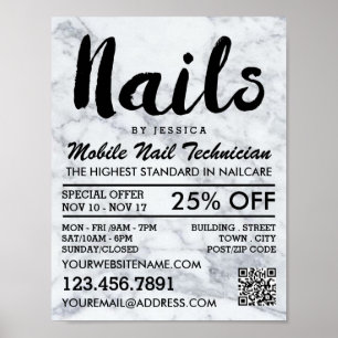 Trendy Modern Marble Nail Technician, Nail Salon Poster