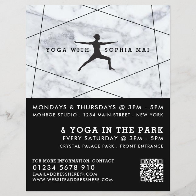 Trendy Modern Marble Yoga Class Advertising Flyer (Front)