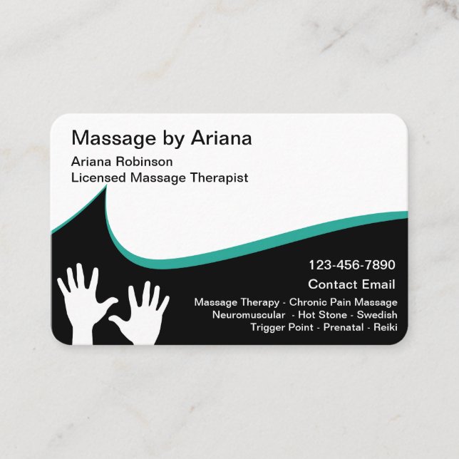 Trendy Modern Massage Therapy Business Card (Front)