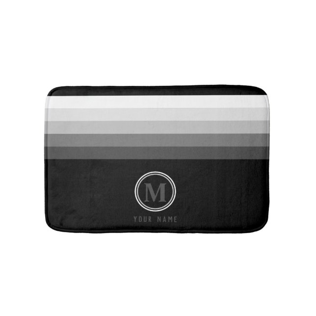 Trendy Modern Minimal Grey Bar Monogram Bath Mat (Front)