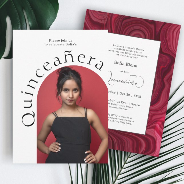 Trendy Modern Minimalist Arched Photo Quinceanera  Announcement (Creator Uploaded)