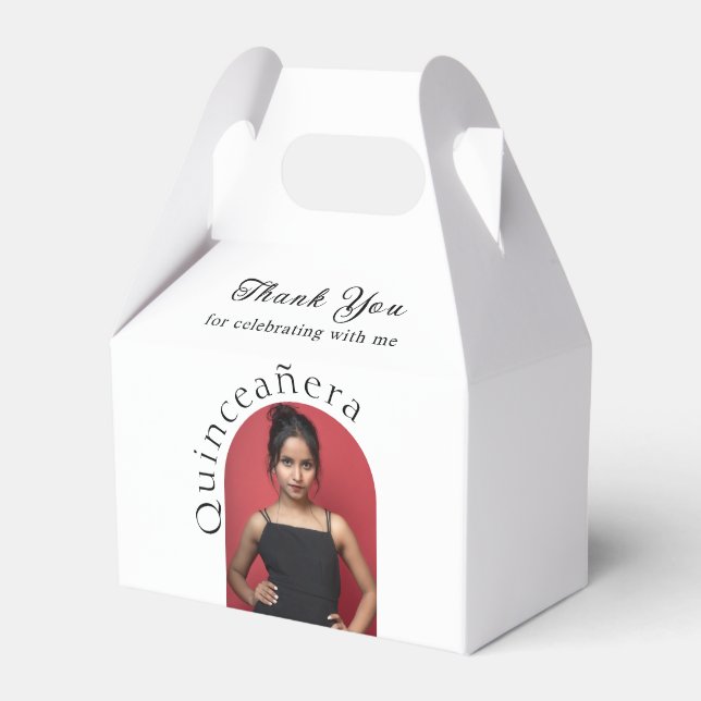Trendy Modern Minimalist Arched Photo Quinceanera  Favour Box (Front Side)