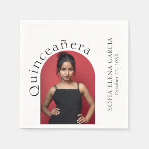 Trendy Modern Minimalist Arched Photo Quinceanera Napkin