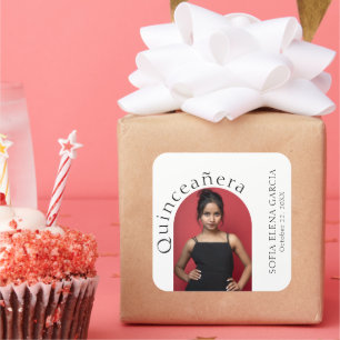 Trendy Modern Minimalist Arched Photo Quinceanera  Square Sticker
