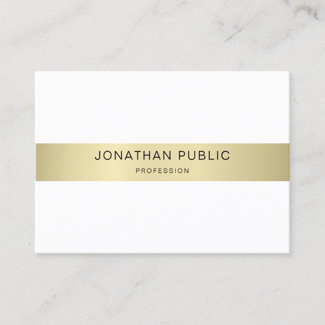 Trendy Modern Minimalist Gold White Elegant Simple Business Card (Front)