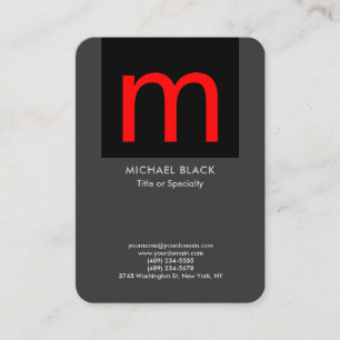 Trendy modern minimalist grey black red monogram business card