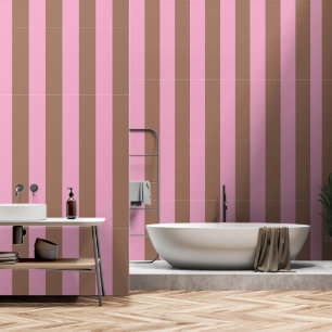 Trendy Modern Mocha Brown Pink Stripes Wallpaper