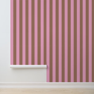 Trendy Modern Mocha Brown Pink Stripes Wallpaper