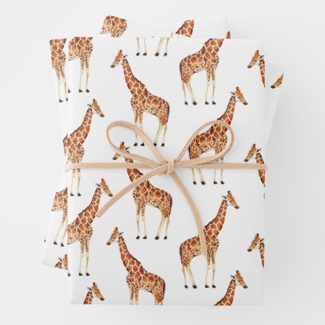 Trendy Modern Modern Safari Jungle Animals Giraffe Wrapping Paper Sheet (In situ)